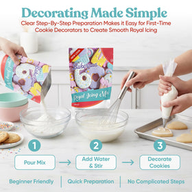 Bakerpan Royal Icing Mix in a bowl creating a smooth glossy icing.