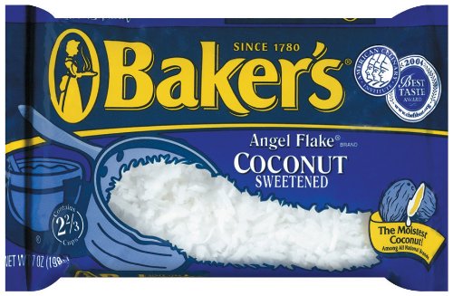 Baker's Angel Flaked Coconut 7oz bag, ideal for baking and dessert toppings