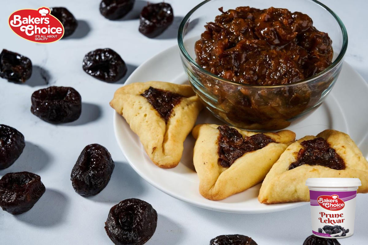 Glossy cake topped with Baker's Choice prune lekvar filling.
