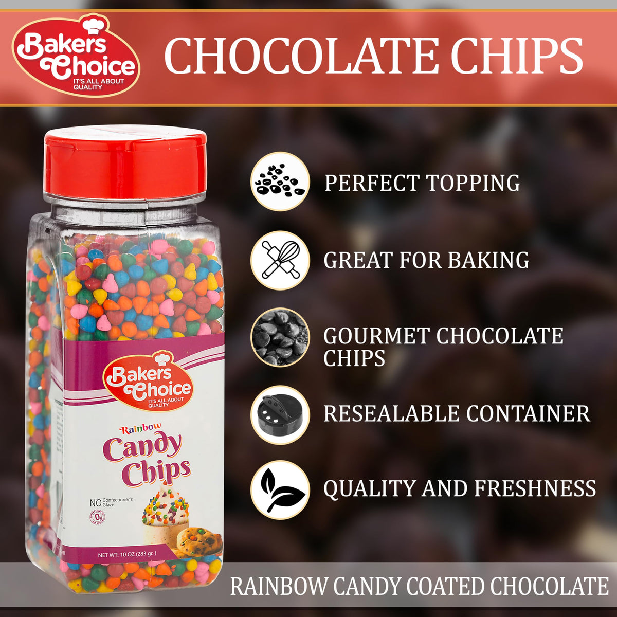 Baker's Choice Rainbow Candy Chips melting in a pan, showcasing melt-in texture for desserts.