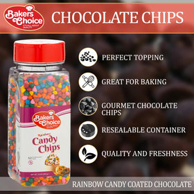 Baker's Choice Rainbow Candy Chips melting in a pan, showcasing melt-in texture for desserts.