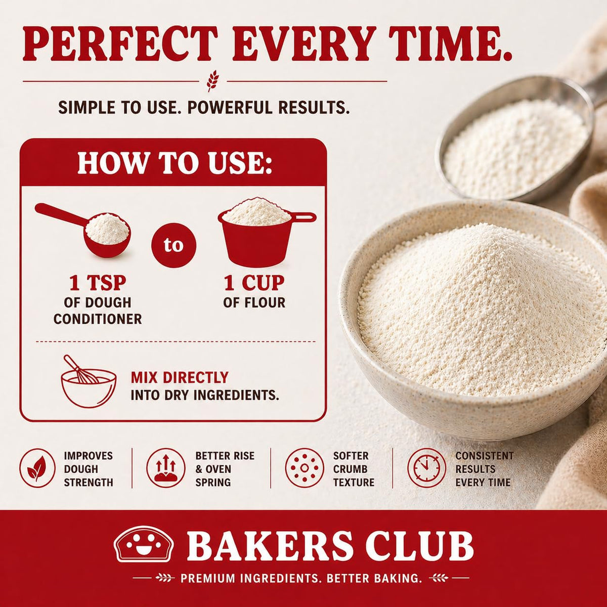 Pizza crust dough pre-bake with Bakers Club conditioner for even rise.