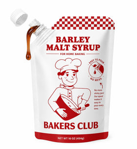 Bakers Club Barley Malt Syrup bottle pouring for rich malty sweetness in breads and pastries