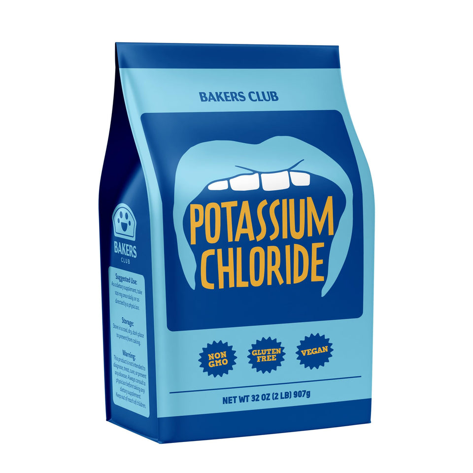 BAKERS CLUB Potassium chloride powder bottle for easy low-sodium cooking.