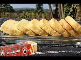 Close-up of Bakers Est 1851 Eet Sum Mor biscuits showing buttery texture.