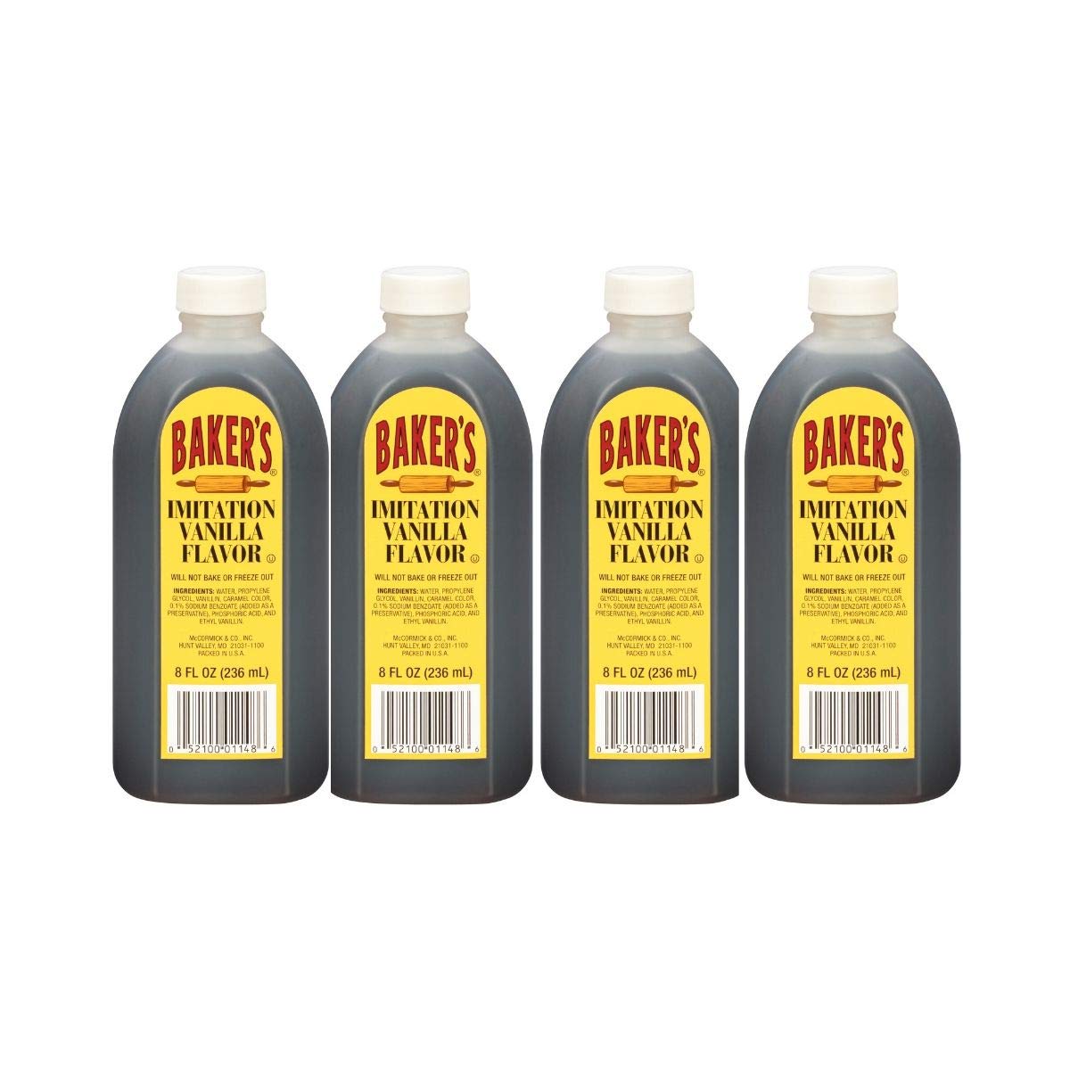 Baker's Imitation Vanilla Extract 4-pack bottle for baking and flavor enhancement