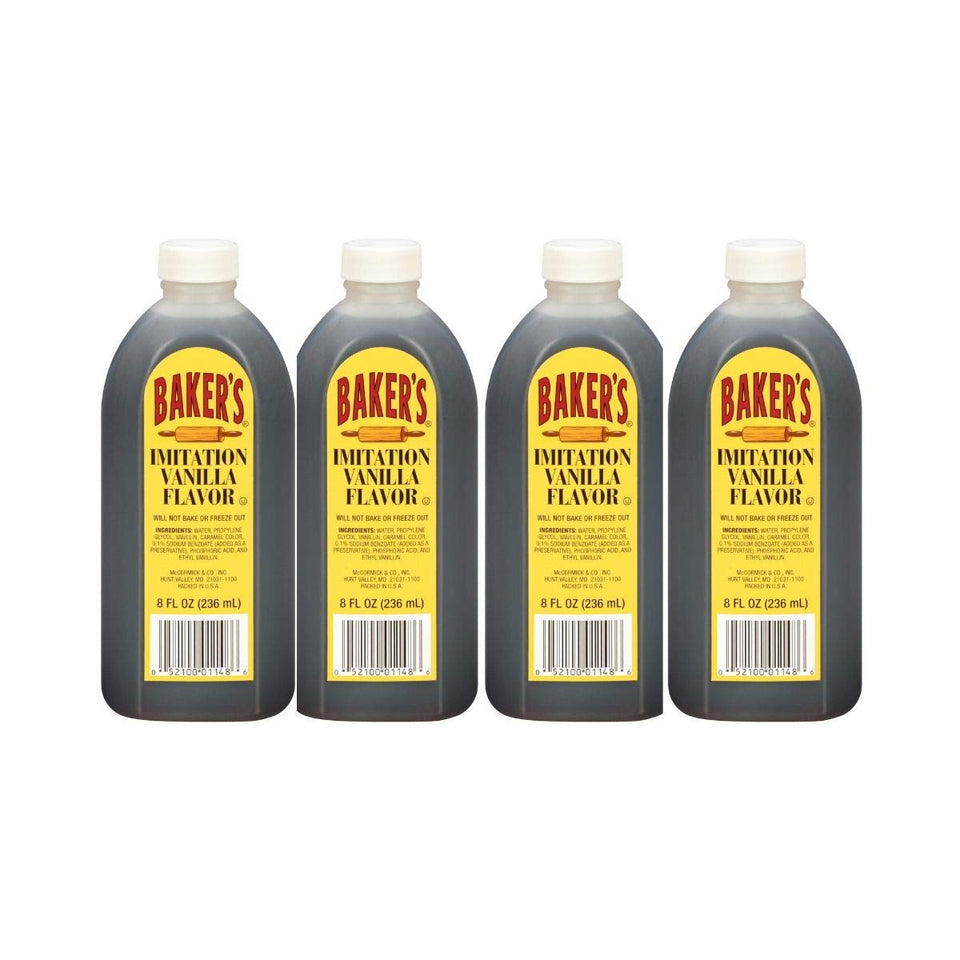 Baker's Imitation Vanilla Extract 4-pack bottle for baking and flavor enhancement