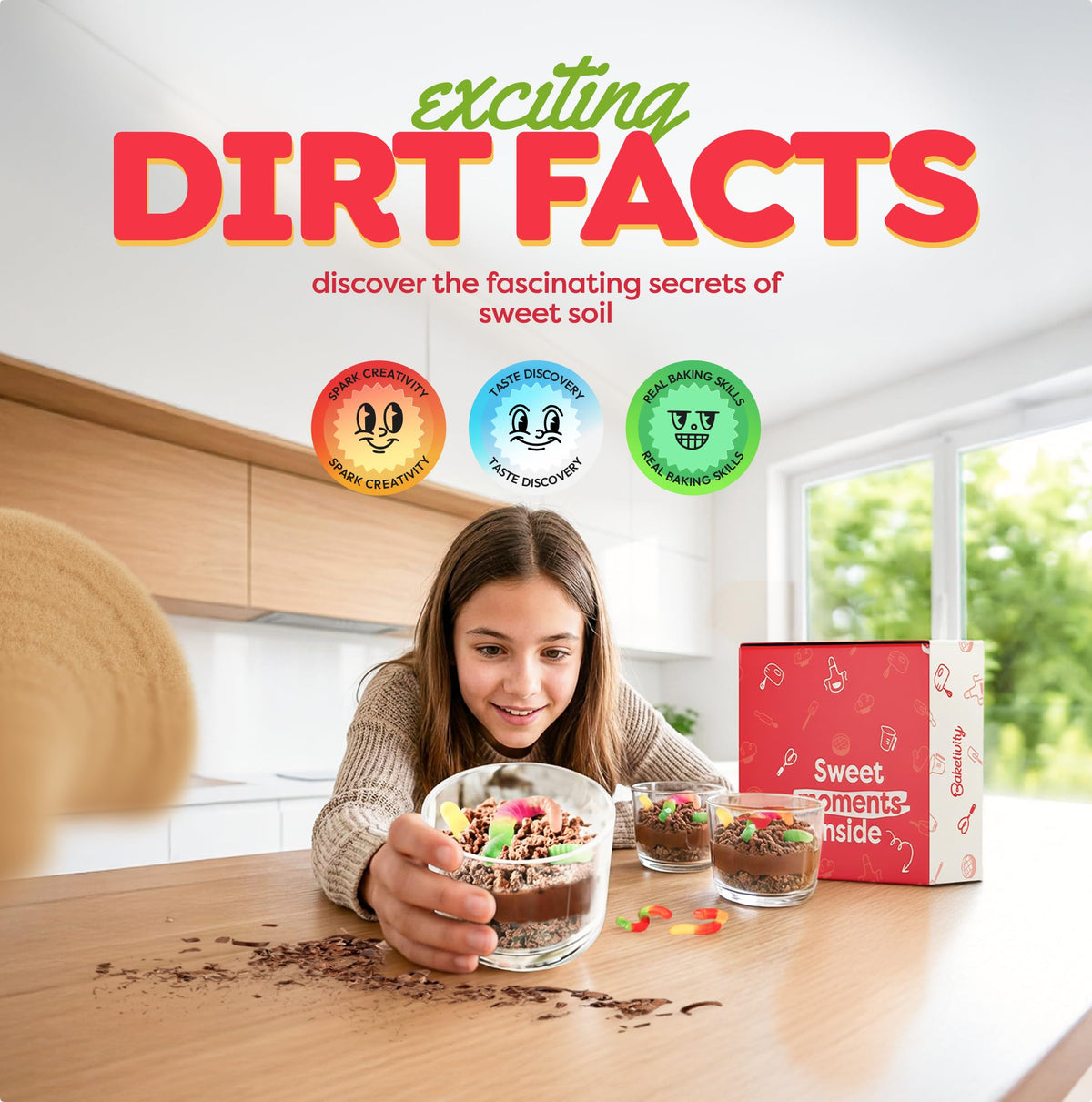 Kid-friendly color-coded instructions from Baketivity Dirt Pie Kit