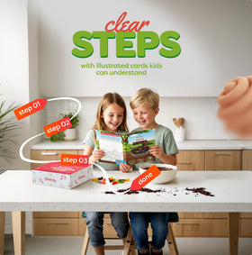 Kids mixing chocolate dirt pie with Baketivity kit