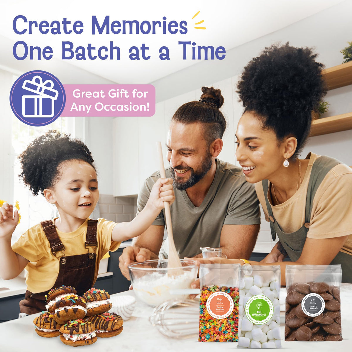 Baketivity assembling s'mores sandwich cookies with premeasured ingredients