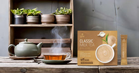 Balance Grow Classic Milk Tea label packaging emphasizes convenient bulk size.