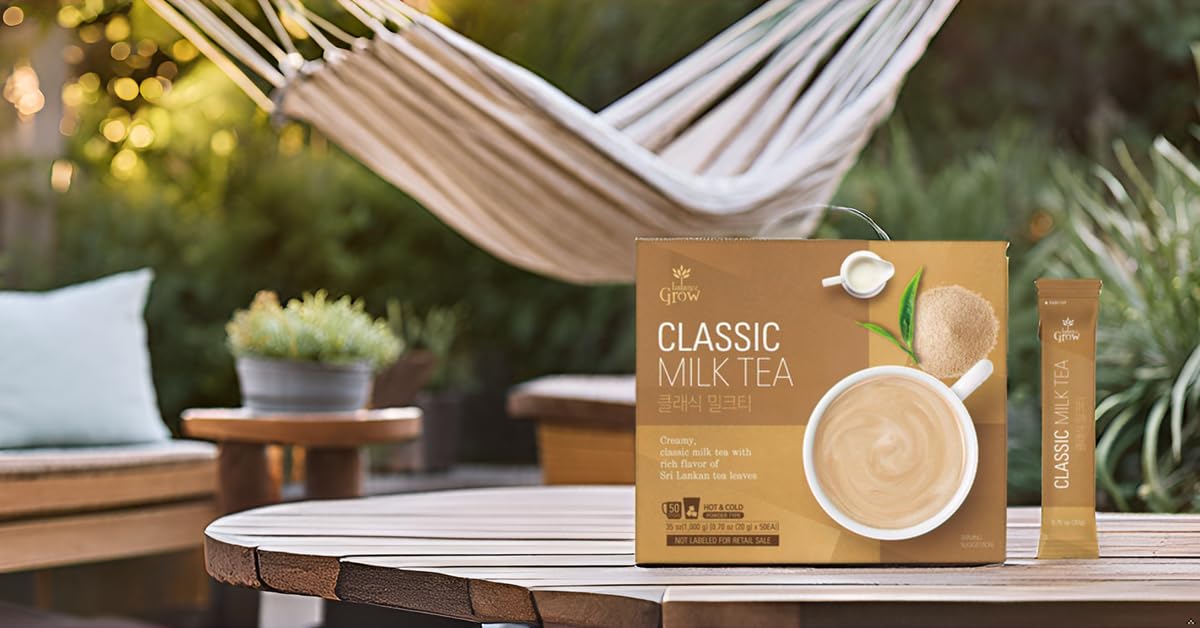 Balance Grow Classic Milk Tea powder and ingredients highlight premium black tea base.