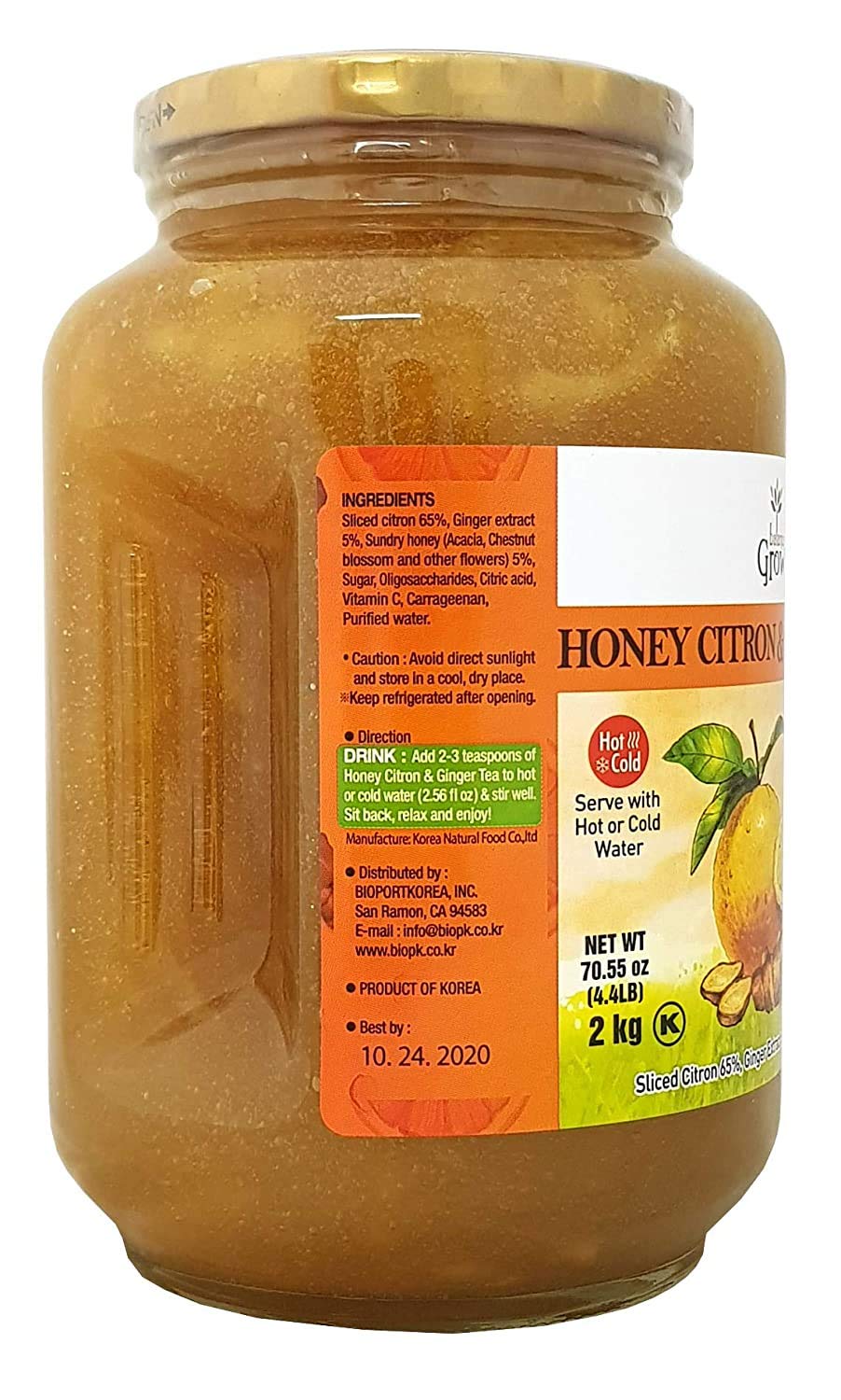 Balance Grow Honey Citron Ginger Tea bag close-up highlighting ginger and citron ingredients