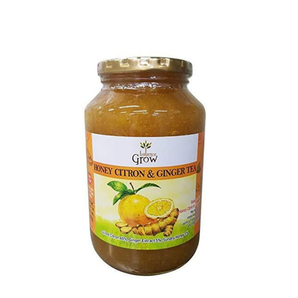 Balance Grow Honey Citron & Ginger Tea bottle with citrus aroma, ideal for soothing evenings.