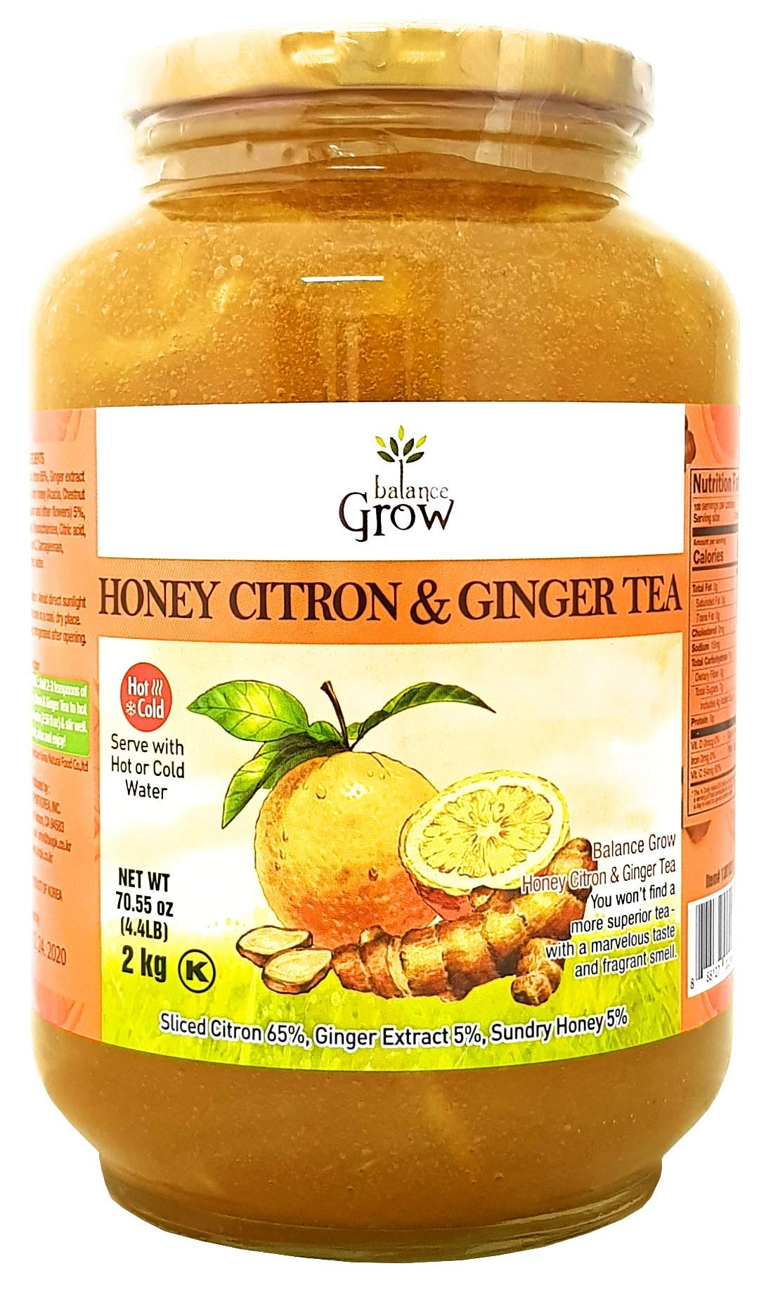 Balance Grow Honey Citron Ginger Tea pack front showing real honey and citrus flavor