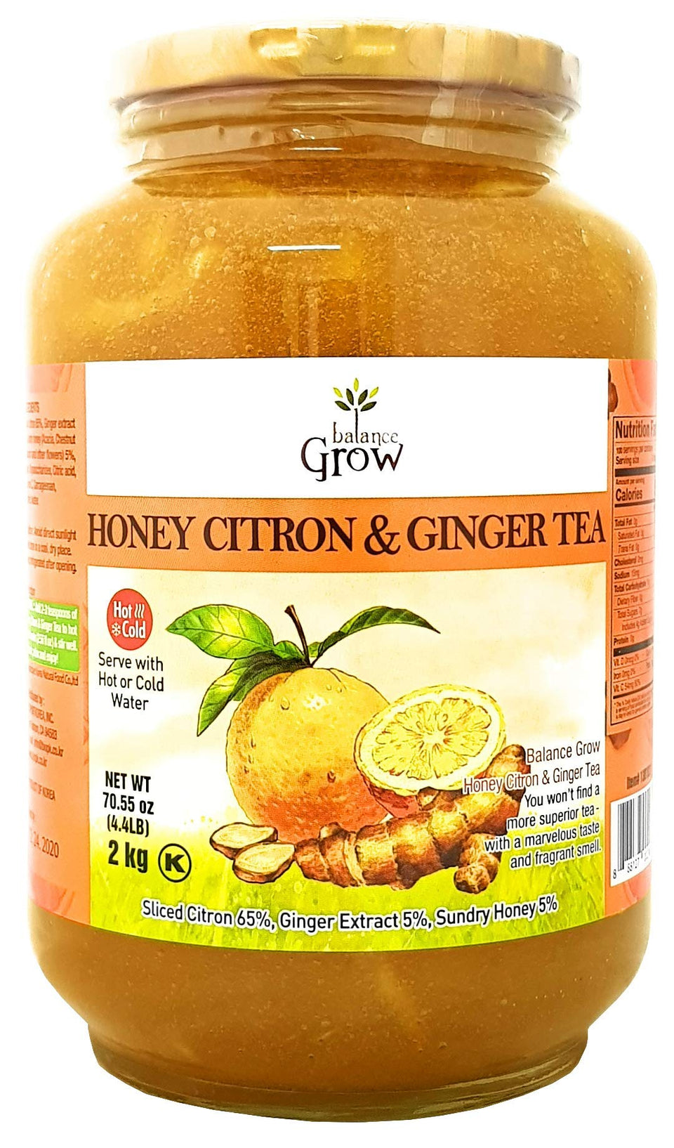 Balance Grow Honey Citron Ginger Tea pack front showing real honey and citrus flavor
