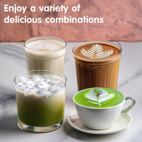 Balincer creamer beside plant milks demonstrates versatile daily use