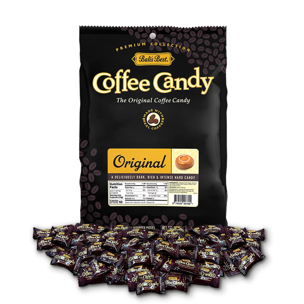Bali's Best Coffee Candy foil-wrapped piece highlights premium espresso flavor for on-the-go snacking.
