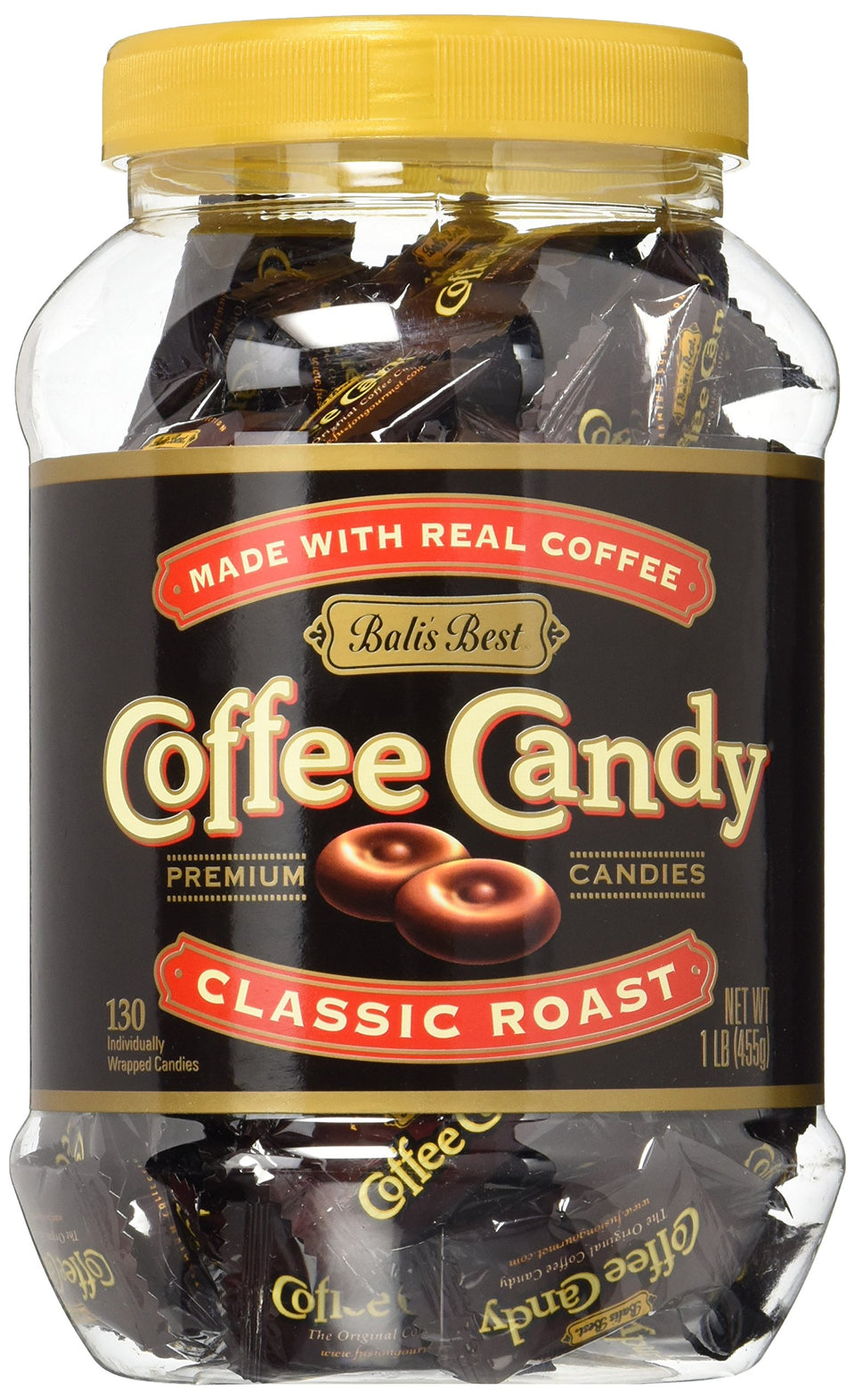 Bali's Best Coffee Candy jar showing convenient on-the-go caffeine with real Sumatran coffee