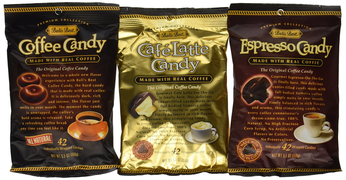 Bali's Best coffee-espresso-latte candy three-pack offers a quick flavor boost.