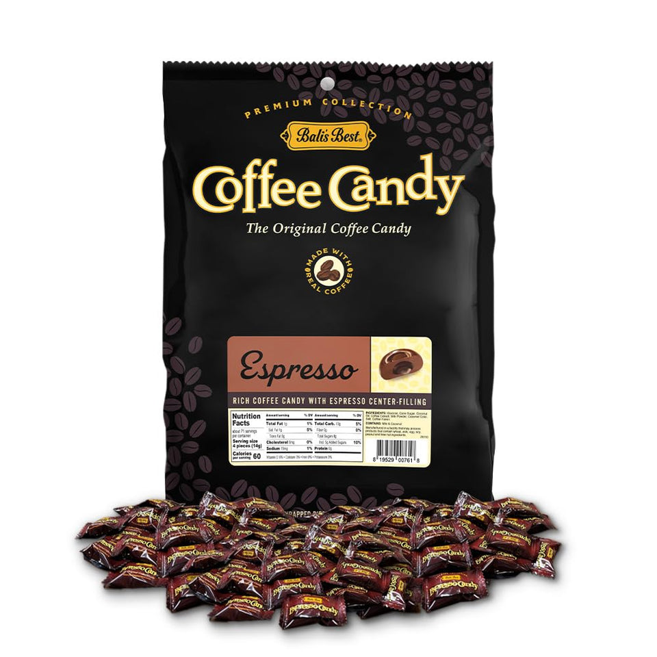 Bali's Best Espresso Candy pack with foil wrap, a portable gourmet coffee-inspired treat.