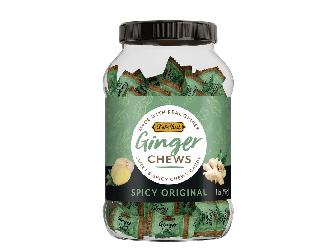 Bali's Best Ginger Chews in a spicy original jar for on-the-go digestion relief.