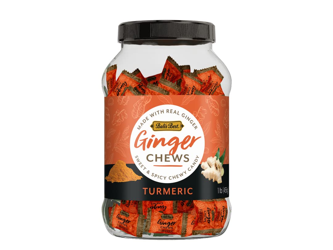 Bali's Best Ginger Chews turmeric jar front for on-the-go digestive support