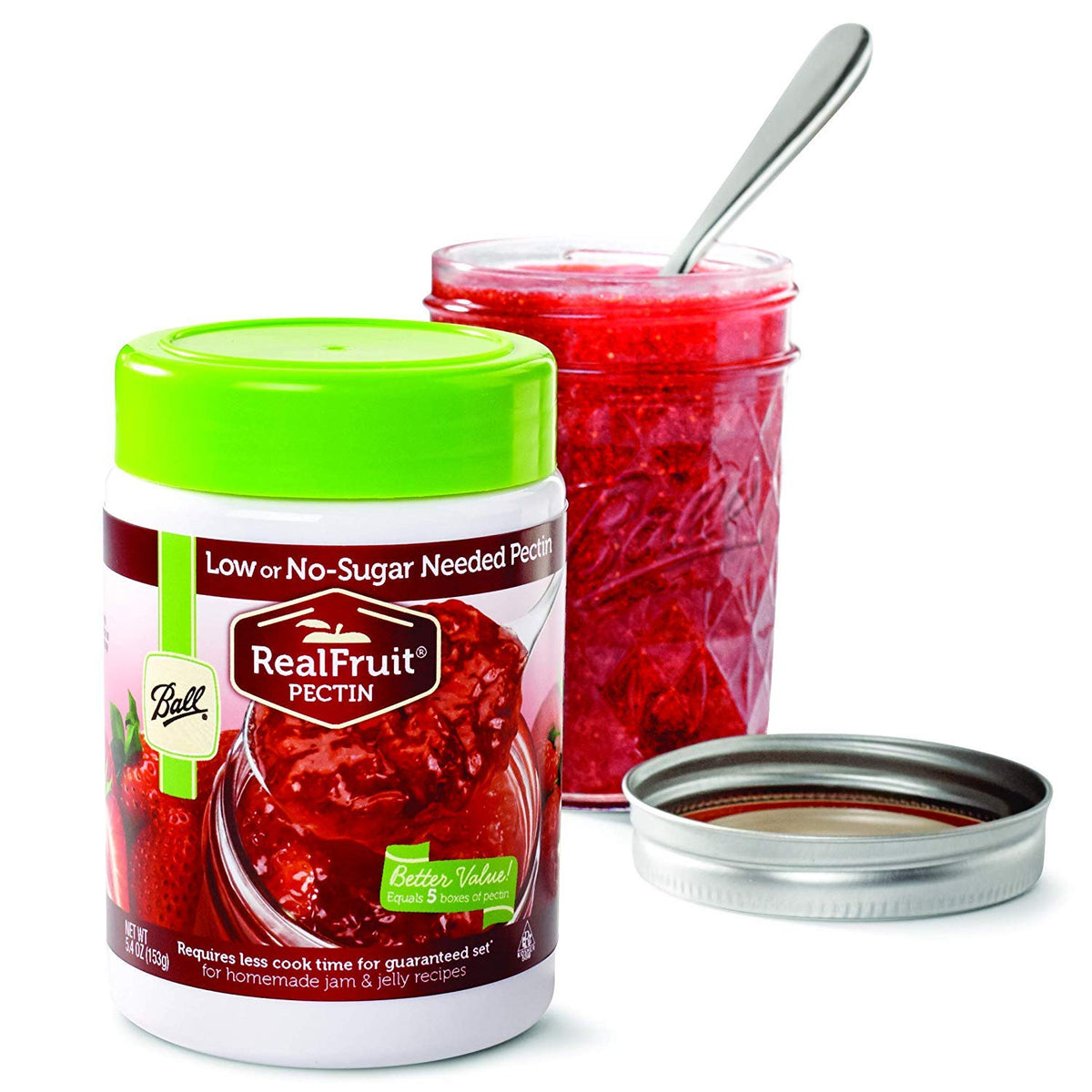 Ball Realfruit pectin pack open with powder ready to thicken jams.