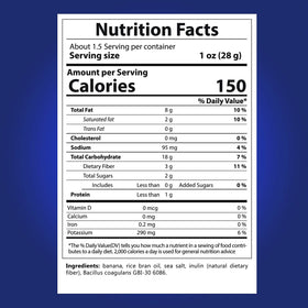 Banana Joe banana chips label probiotics highlight gut-friendly snacking.