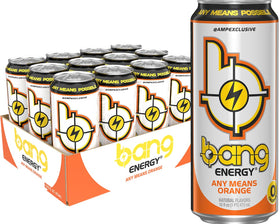 Bang Any Means Orange can side view highlighting bold citrus flavor and energy boost.