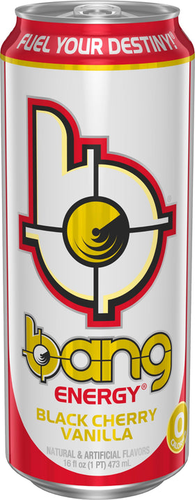 Bang Energy Black Cherry Vanilla label detail highlighting flavor and zero sugar