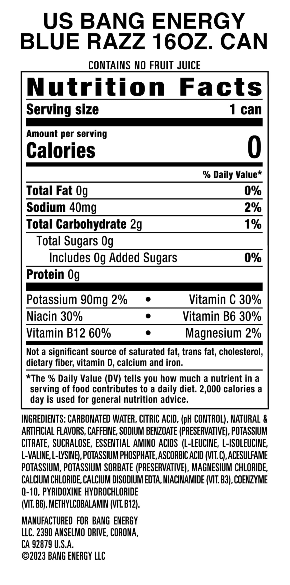 Bang Energy Blue Razz zero-sugar formula appeals to calorie-conscious drinkers.