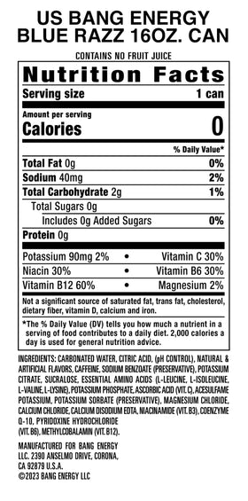 Bang Energy Blue Razz zero-sugar formula appeals to calorie-conscious drinkers.