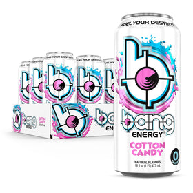 Bang Energy Cotton Candy can front view for a sugar-free energy boost.