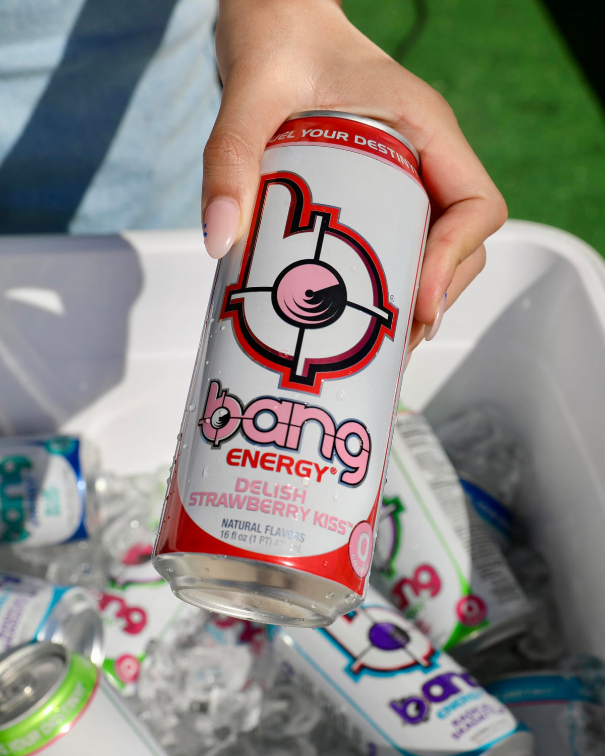 Bang Energy Delish Strawberry Kiss can, vegan-friendly clean energy on the go.