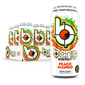 Bang Energy Peach Mango can front label highlighting flavor and energy