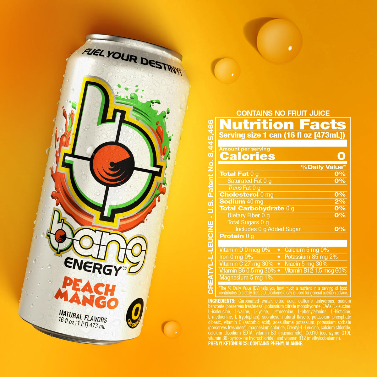 Bang Energy Peach Mango among many flavors offering sugar-free energy options