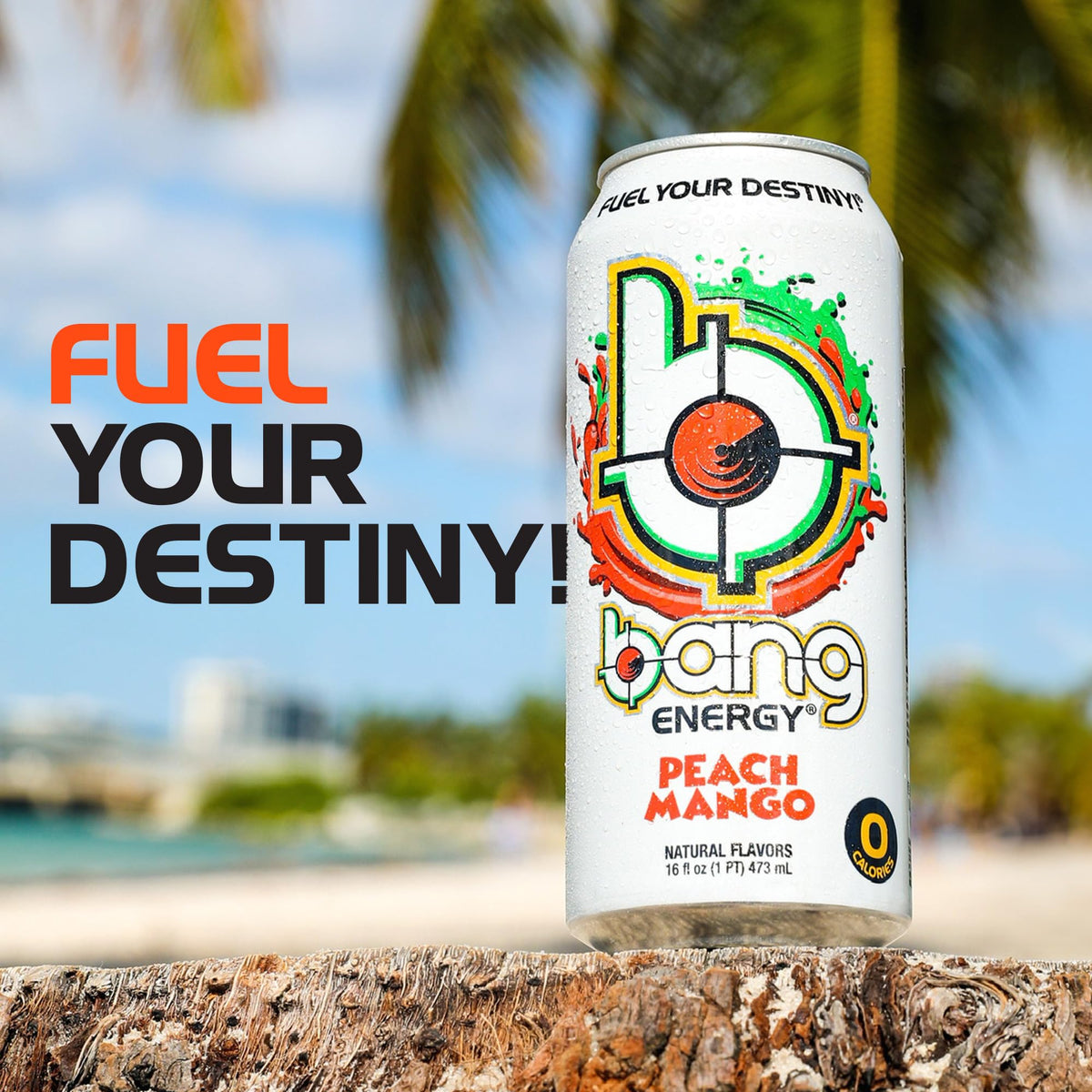Gluten-free and vegan-friendly Bang Energy Peach Mango can for inclusive diets