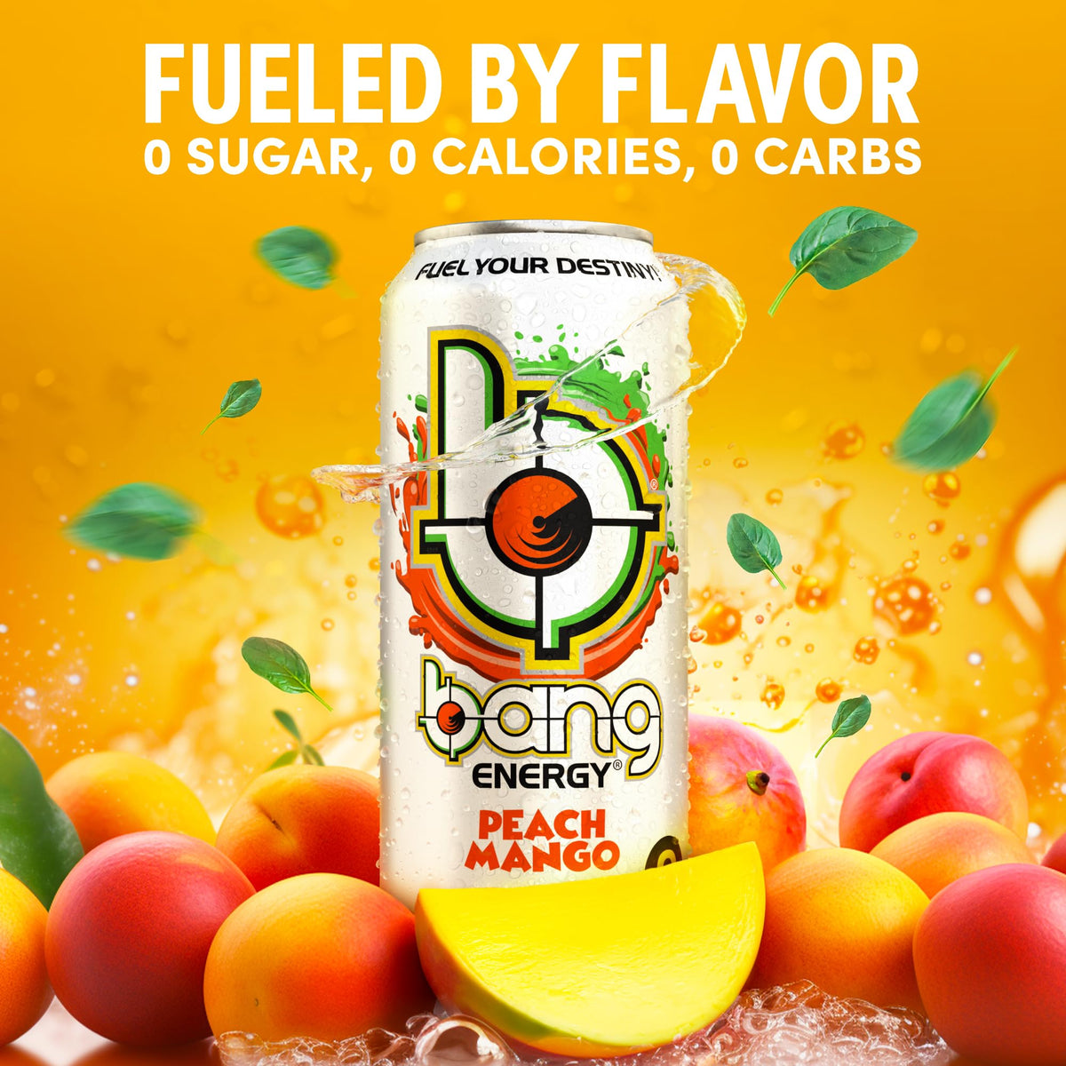 Hand holding Bang Energy Peach Mango can for quick endurance boost