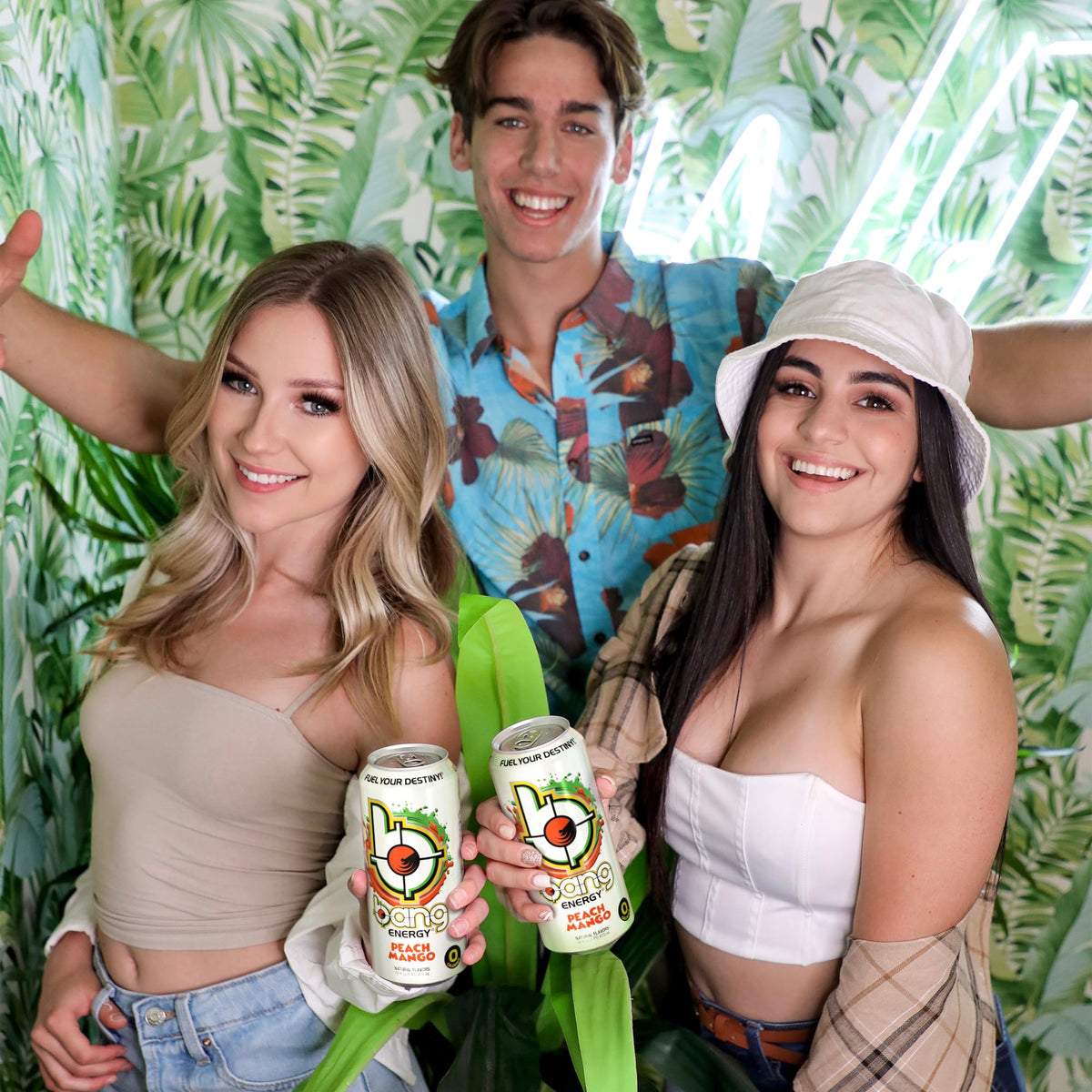 Bang Energy Peach Mango on a store shelf showing zero calories and zero carbs