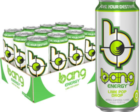 Bang Lime Pop Drop cans ready for action, sugar-free energy on the go.