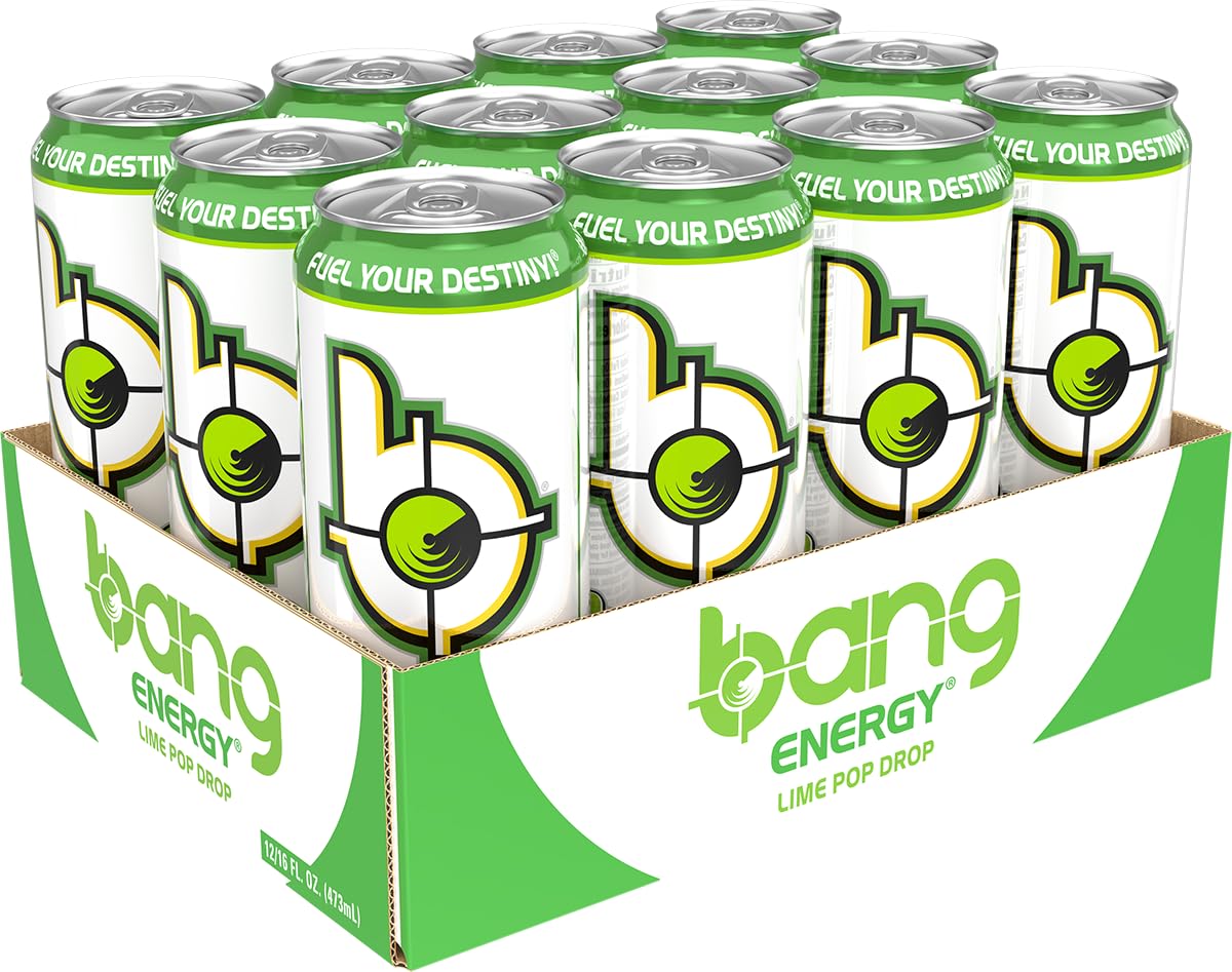 Close-up of Bang Lime Pop Drop label highlighting CoQ10 and amino acids.