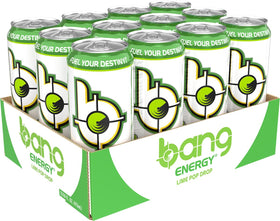 Close-up of Bang Lime Pop Drop label highlighting CoQ10 and amino acids.