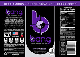Bang Purple Haze can side, bold flavor with clean energy