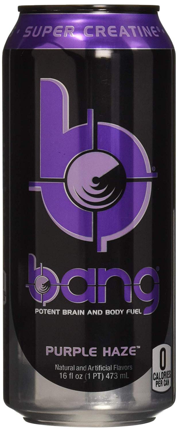 Bang Purple Haze glass with can, refreshing hydration
