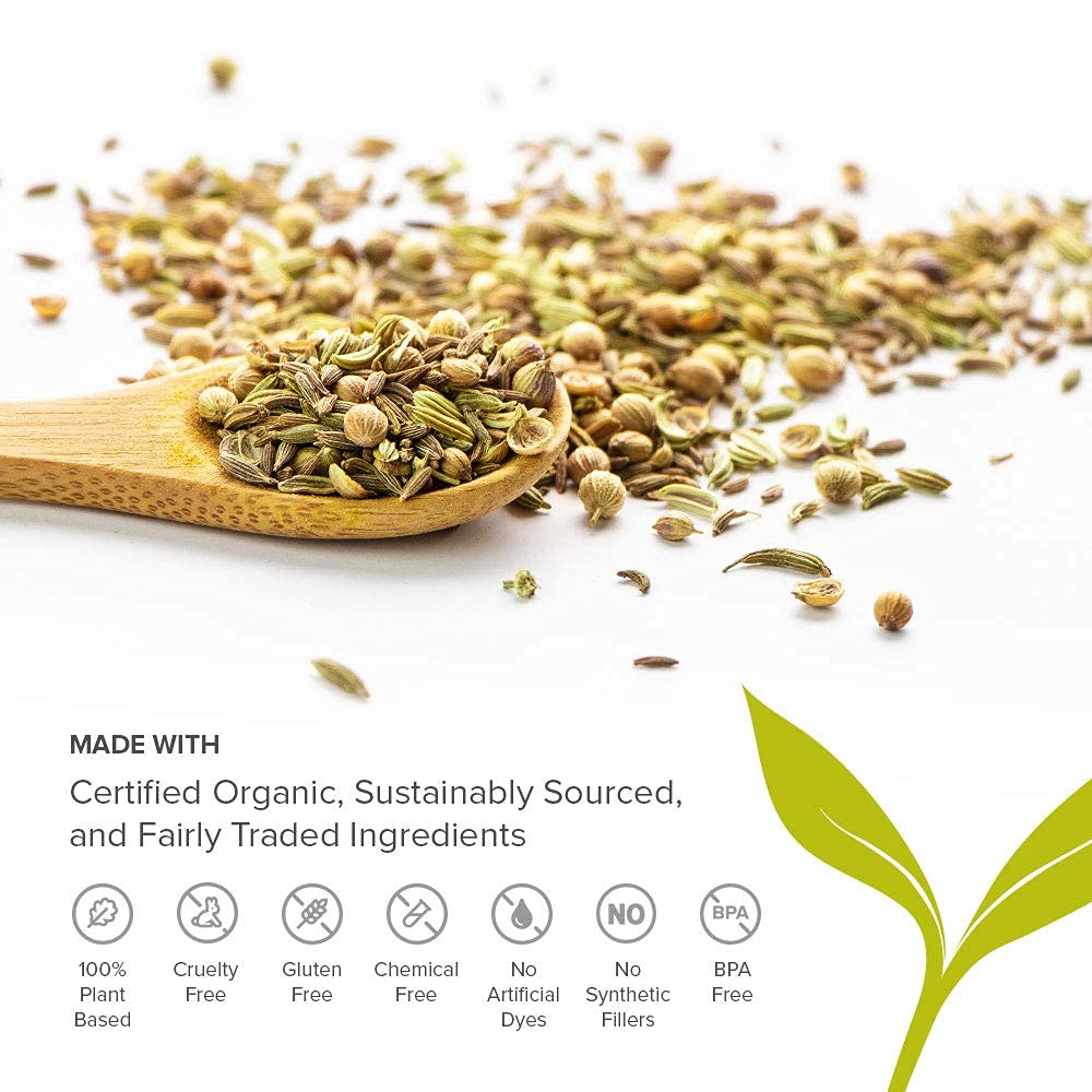 Banyan Botanicals CCF Tea packaging label confirms USDA Organic purity.