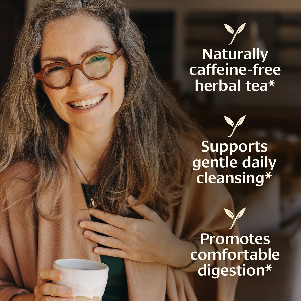 Banyan Botanicals CCF Tea steeping image shows comforting steam and aroma.