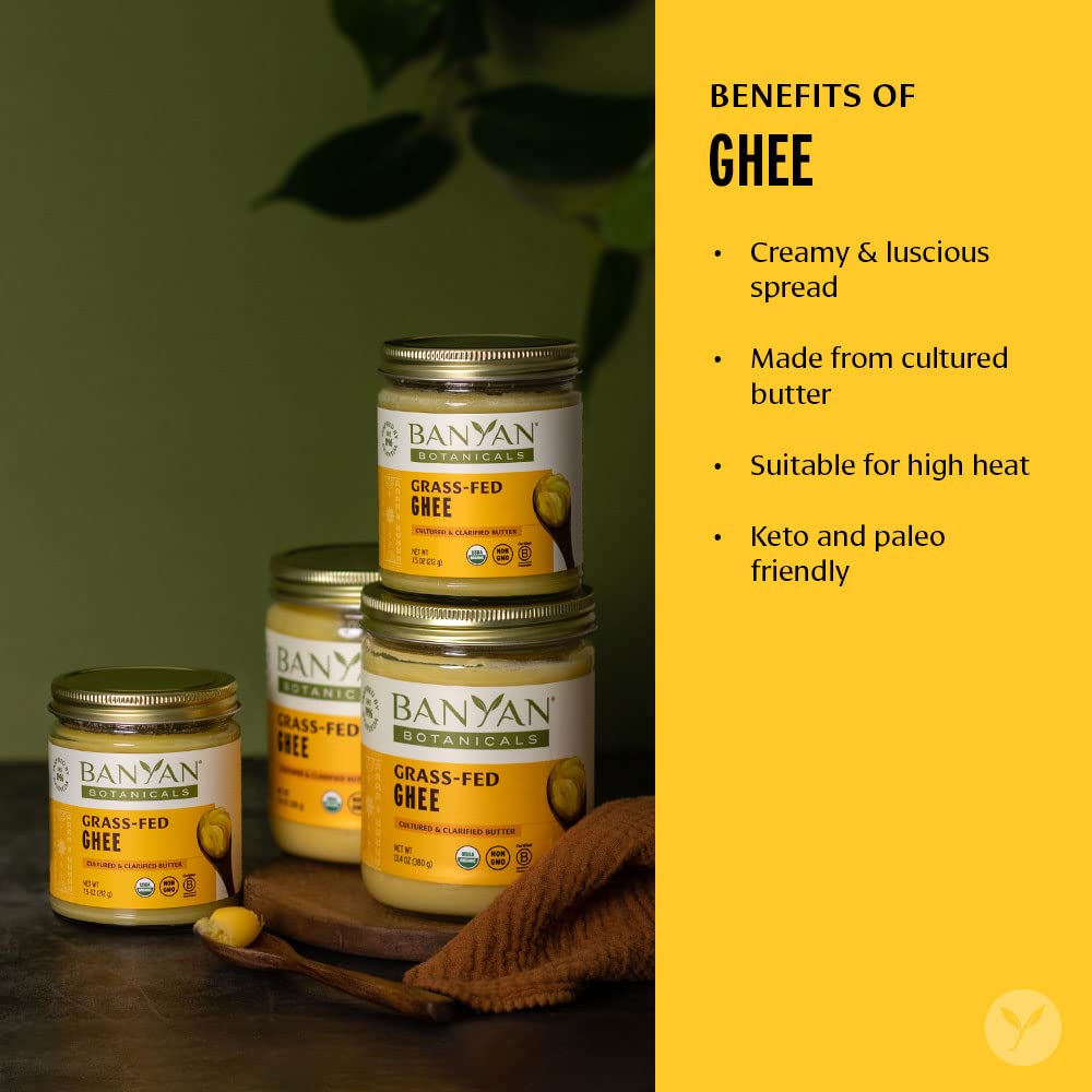 Banyan Botanicals ghee spread on toast, a creamy butter substitute.