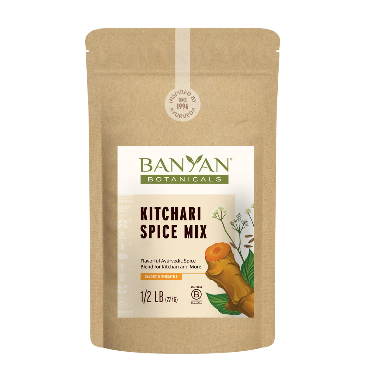 Banyan Botanicals Kitchari Spice Mix front view, digest-friendly seasoning for meals