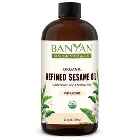 Banyan Botanicals refined sesame oil bottle for everyday skin and hair care